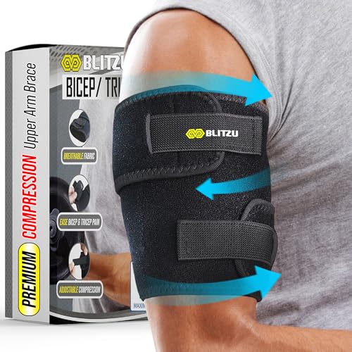 Bicep Tendonitis Brace, Upper Arm Wrap, Tricep Compression Sleeve Support Bands for Men and Women with 2 Adjustable Straps, Pain Relief for Muscle Strains Recovery & Inflammation. Black XXL