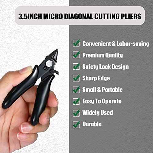 3 Packs 3. 5 Inch Wire Cutters Mini Soft Wire Snips Nippers Micro Cutter with Lock Flush Diagonal Cutting Pliers Small Flush Cut Pliers Jewelers Tools for Electronic(Black)