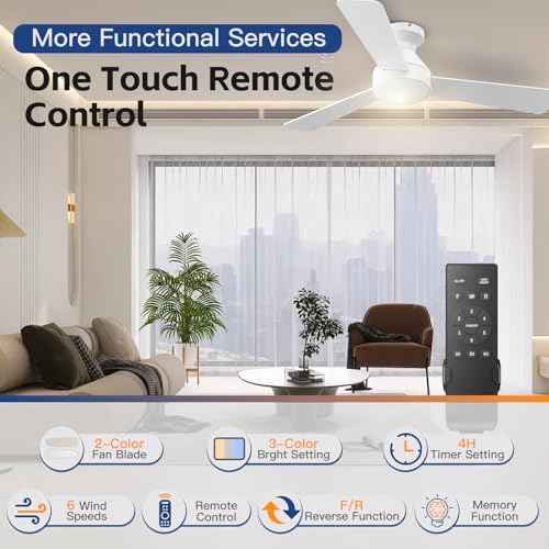 Ceiling Fans with Lights, 42 Inch Ceiling Fan with Light And Remote, 3CCT Flush Moun Low Profile Ceiling Fans, 6 Speed Noiseless LED Ceiling Fan, White Ceilings Fan with Remote for Bedroom Living Room
