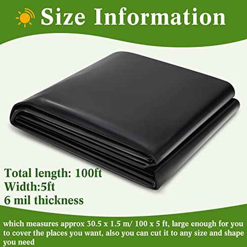 Amylove 6 Mil Black Plastic Sheeting 5 x 100 ft Polyethylene Vapor Barrier Plastic Sheeting Waterproof Tarp Roll of Heavy Duty Thick Covering Film for Plant Farm Garden Greenhouse