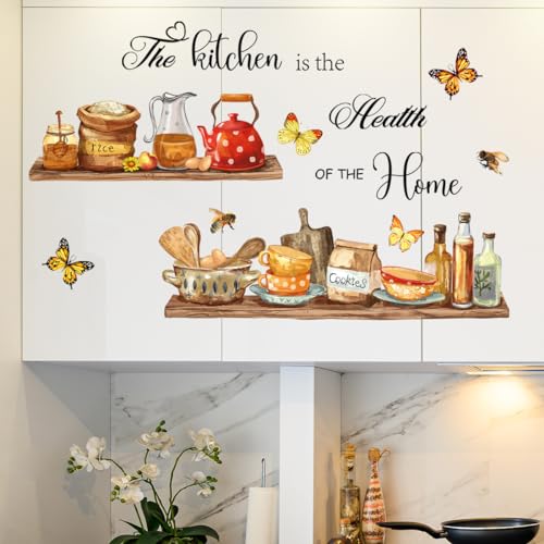MLM Kitchen Wall Decor Stickers Decals Butterfly Quotes Stickers Vinyl Kitchen Wall Art Peel and Stick Decals for Dinning Room Coffee Shop Living Room Wall Decorations