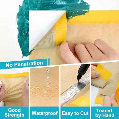 Pre-Taped Masking Paper for Painting, 2 Pack 18 inch x 66 feet Painters Paper Roll and 1 inch x 66 feet Masking Tape, Tape and Drape Paint Masking Paper for Painting Cars Auto Body Wall Floor