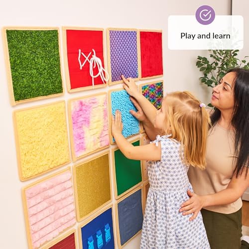 Sensory Wall Panel for Kids | Textured Tiles Sensory | Sensory Wall for Play & Learning | Sensory Mats for Toddlers & Classrooms | Interactive Texture Panels | Sensory Wall 16 Pack