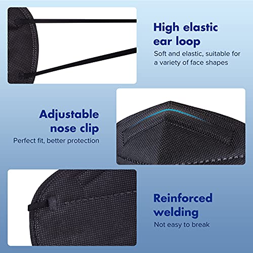 ctc connexions KN95 Black Face Masks 20pcs 5-Layer Cup Dust Masks Filtration Efficiency ¡Ã95% Individually Packaged Breathable Face Mask