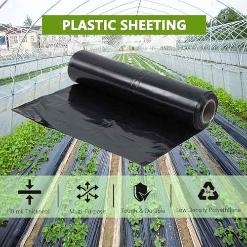 Black Plastic Sheeting Roll 10 Mil 5'x100' Polyethylene Film, Heavy Duty Black Painters Tarp for Drop Cloth, Weed Barrier, Concrete, Vapor, Construction, Cover (5'X100'(10 Mil))