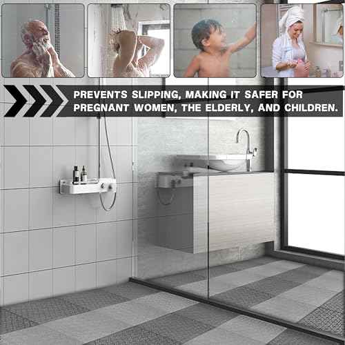 12Pcs Interocking Drainage Floor Tiles 11.8" x 11.8", Modular Interlocking Cushion with Drain Holes, Non Slip Waterproof PVC Drainage Mat for Bathroom, Pool, Shower, Patio, Balcony, Yard