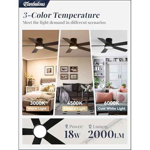 Fanbulous 42 Inch Ceiling Fans with Lights and Remote,Outdoor Indoor Modern Flush Mount Ceiling Fan with 3CCT 6-Speed Quiet DC Motor,Black Small Low Profile Ceiling Fan for Bedroom Living Room Office
