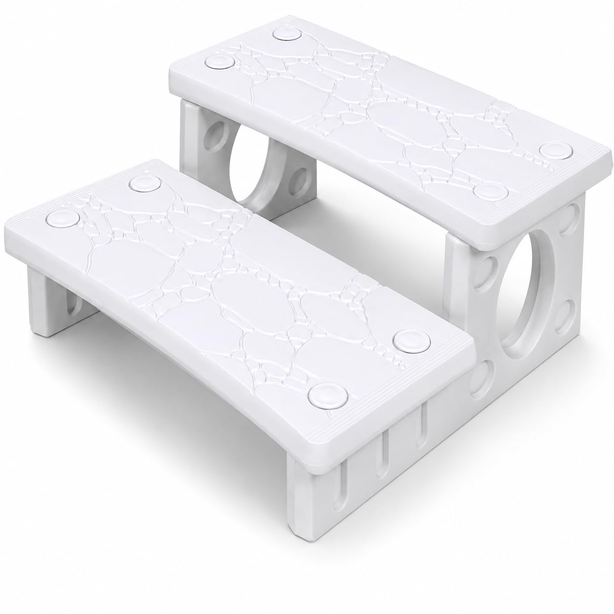 XtremepowerUS 2-Steps Heavy Duty Plastic Resin Spa Steps - Hot Tub, Inflatable Pool, and Patio Accessories, for Outdoor Use, Weatherproof Materials, White