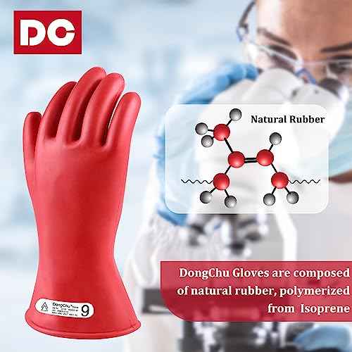 Natural Rubber Gloves - Class 00 Low Voltage Electrical Insulating Linesmen's Gloves with Double-Layer Design, Cotton Anti-Static Knitted Lining, Size 9, Red