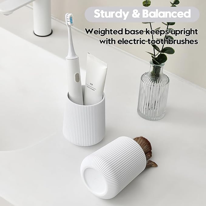 YAUKPH White Striped Toothbrush Holder for Electric Toothbrushes Bathroom Organizer Cup for Toothpaste Kids & Adults