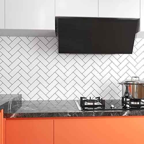 Herringbone Wallpaper Black and White Geometric Wallpaper Peel and Stick Modern Herringbone Brick Wallpaper for Bathroom Shower Walls Kitchen Backsplash Removable Waterproof Vinyl 17.7"x80"