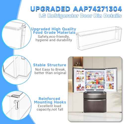 UPGRADED AAP74271304 Refrigerator Door Bin Compatible with LG Refrigerator Door Shelf Parts AAP74271304 LRMDS3006S LRMVC2306D LRMDC2306D LRMDC2306S LG Fridge Door Basket Replacement Door Shelves