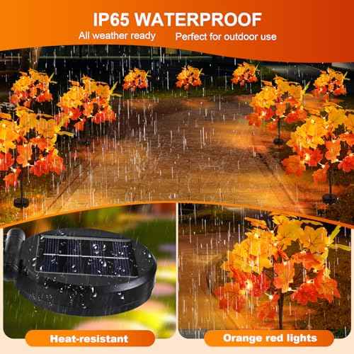 6Pack Fall Solar Lights Outdoor Waterproof,120LED 240 Maple Leaves Solar Garden Lights Outside, Autumn Artificial Tree Pathway Lights for Patio,Halloween,Thanksgiving,Fall Decoration