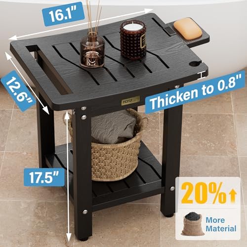 YEFU Shower Chair for Inside Shower: Slip-Resistant Waterproof No Maintenance 500 LBS Weight Capacity - Shower Bench/Stool with Shelf & Handle for Bathroom/Outdoor - Easy to Assemble for Adult/Black