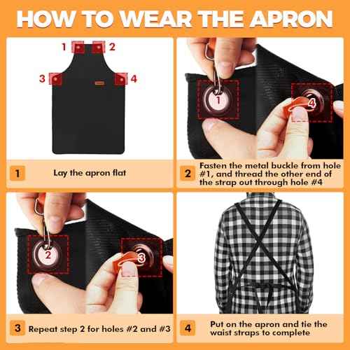 TOHONFOO Welding Apron Fireproof, 24'' x 42'' Double Side Silicone Coated Fiberglass Welding Apron for Men Welders, Fireproof Waterproof Welding Work Apron, Easy to Clean, Black