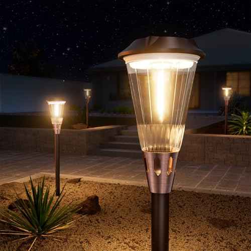 Bright Solar Lights Outdoor 6 Pack, 2-in-1 Cool&Warm Solar Pathway Lights, Pathway Landscape Lighting Waterproof IP65, Auto On/Off Outdoor Light for Yard Walkway Garden Driveway Landscape