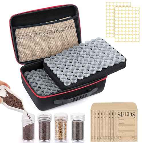140 Slots Seed Organizer Storage Box with 20PCS Seed Envelopes, Premium Seed Containers for Various Sizes Vegetable and Flower Garden Seeds, Gardening Seed Keeper Set with Useful Accessories (Red)