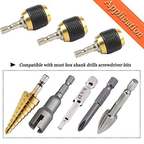 Mesee 3 Pcs Self-locking Drill Bit Holder 50mm, 1/4 Inch Hex Shank Extension Rod Screwdriver Bit Holder Set Quick Release Chuck Adapter Connector for Power Drill Tool