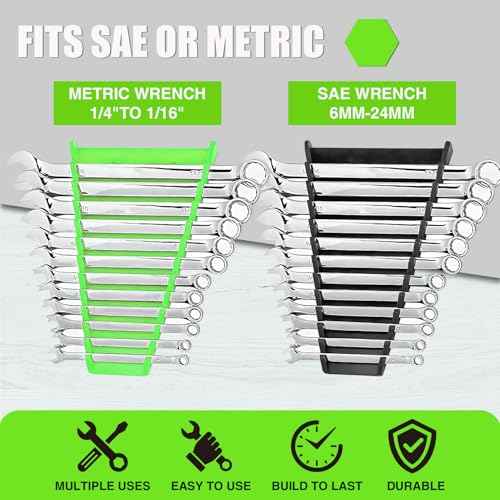 SUNHZMCKP 4 Pack Wrench Organizer for Toolboxes, Magnetic Wrench Rack Tool Trays, Wrench Holder up to 48 wrenches SAE (1/4" - 1/16") and Metric (6 mm - 24 mm)