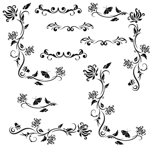 PLIGREAT 2 Sheets Black Flowers Vines Wall Stickers, Butterfly Floral Wall Decals Removable Vinyl Peel and Stick Sticker for Bathroom Nursery Bedroom Living Room Home Indoor Window Decor
