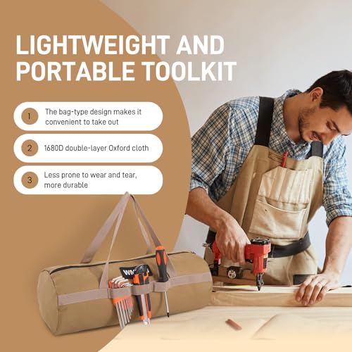 18 in Tool Bag Organizer 2 Pack,Wide Mouth Zipper Tool Storage Bag,Large Capacity Tool Bags for Men,Suitable for Tool storage, camping, DIY projects, Green&Khaki