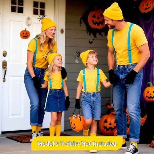 4 Pcs Halloween Costume Accessories for Adult Kids Goggles Yellow Beanie Gloves Suspenders - Cosplay Party Dress Up