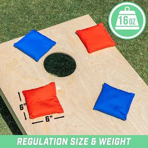 GoSports Official Regulation Cornhole Bean Bags Set of 8 ? for Fun Casual Cornhole Games - All Weather - American Stars and Stripes or Red and Blue