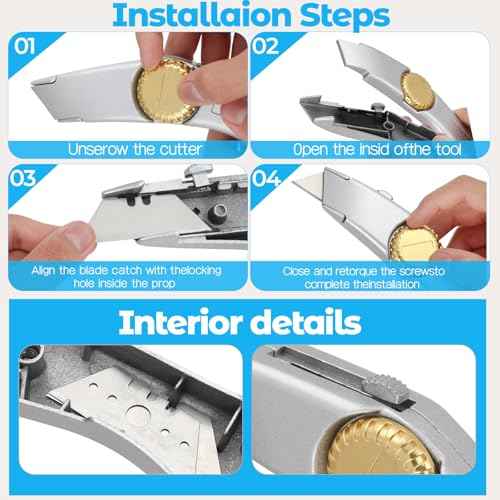 2PCS Silver Retractable Utility Roofing Knife, Heavy Duty Utility Knife for Drywall, Vinyl, Carpet Cutting, Metal Roofing Tools with Portable Storage Sheath, Replacement Blades£¨Upgraded£©