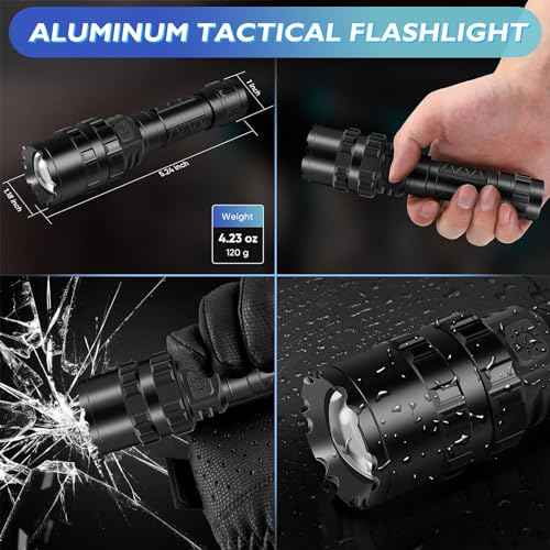 WINDFIRE Green LED Flashlight, USB Rechargeable Green Tactical Flashlight, Zoomable & 5 Lighting Modes Green Hunting Lights, Predator Hog Pig Coyote Light Hunter Torch with Dual Pressure Switch