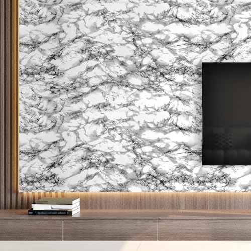 White and Black Marble Contact Paper for Countertop Peel and Stick White Black Glossy Wallpaper Removable Marble Wallpaper for Bathroom Waterproof Faux Marbles Counter Paper Vinyl 15.7¡¿78''