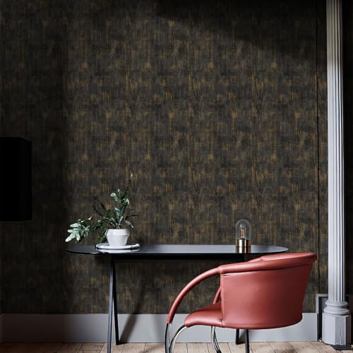 GaliGali Peel and Stick Wallpaper,Vintage Metal Self-Adhesive Wall Paper, Industrial Metal Concrete Gold Black Modern Stick Removable Wallpaper Contact Paper 17.3"x118", No.A07019J-3