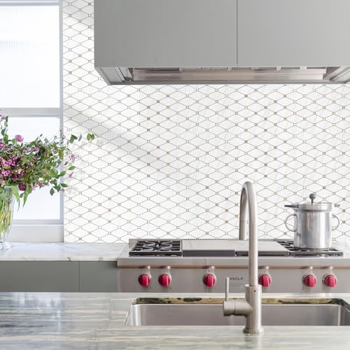 STICKGOO 1 Sheet Peel and Stick Backsplash, Polished Dolomite PVC Mixed Metal Gold Kitchen Backsplash, Stick on Backsplash Wall Tiles for Kitchen, Bathroom, RV