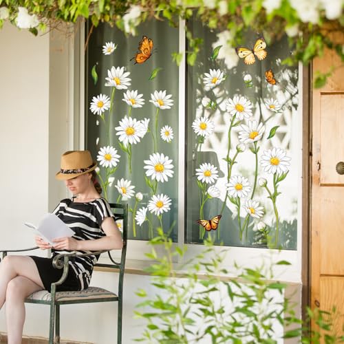 Spring Daisy Flower Wall Decal Spring White Daisy Flower Butterfly Wall Stickers Peel and Stick Room Mural Decals for Summer Party Home Nursery Bedroom Living Room Classroom Decor