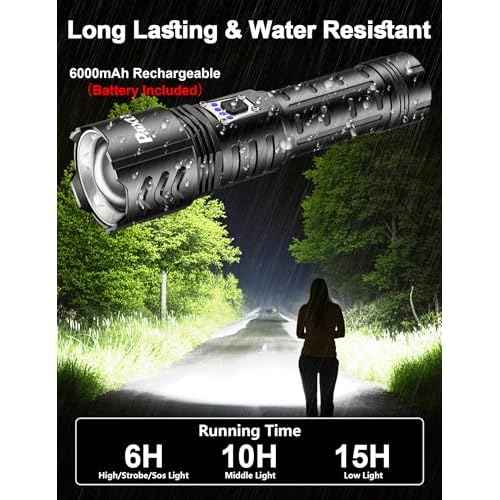 PHIXTON Rechargeable Flashlights High Lumens 10000 Super Bright Long Range 3280FT, Long Lasting 15H Powerful USB C LED Strong Flash Light High Powered, Heavy Duty, Zoomable, for Home Camping Gift