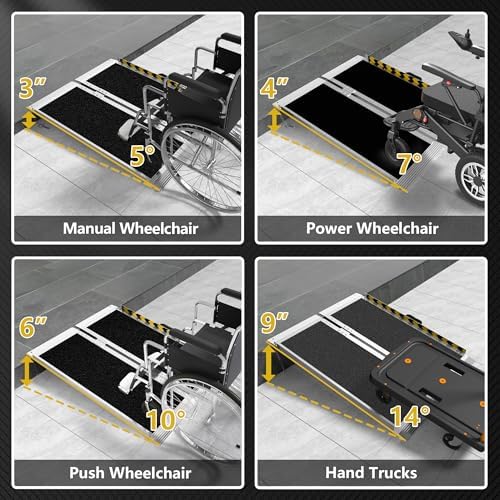 3FT Portable Wheelchair Ramp, Non-Slip Aluminum Folding Handicap Ramp, Ramps for Wheelchairs for Home with Handle, Wheelchair Ramps for Home Steps/Stairs/Threshold/Doorways/Scooter, 600LBS Capacity