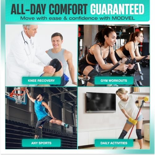 Modvel 2 Pack Knee Brace for Women & Men - Workout Knees Compression Sleeve for Knee Pain Relief Joint Support for ACL, Arthritis, Meniscus Tear Knees Brace for Sports, Rodilleras para Gym Fitness
