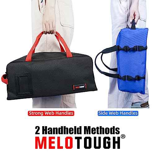 MELOTOUGH Canvas Tool Bag Heavy Duty Tool Tote Bag Combo Kit-1 Medium & 1 Big Tool Organizer Bags for Electrician,Technician,Carpenter (Black&Blue)