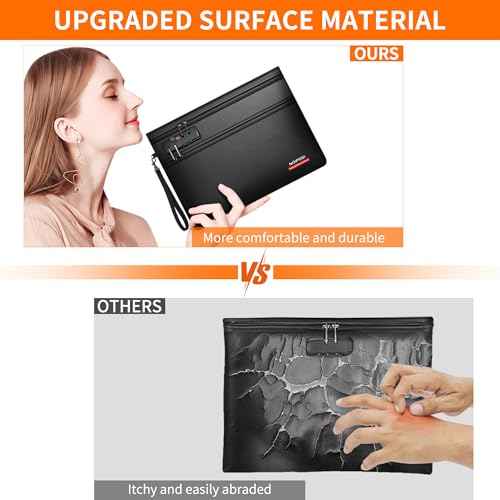 Noiposi 6400¢µ Fireproof Document Bag with Lock,Dual-Zip Compartments Fireproof Money Bag for Cash and Documents,12 Layers Heat Insulated Fireproof Bag with Zipper,Protects Important Papers,Valuables