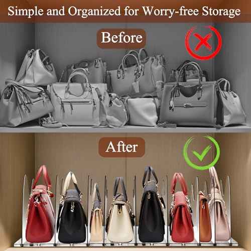 Purse Organizer With 8 Adjustable Acrylic Sections for Closet, Handbag Storage in House and Office