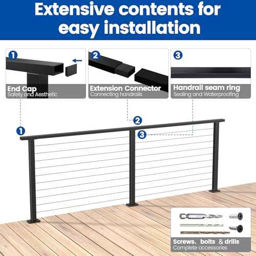 Muzata 4FT Black Cable Railing Handrail Rectangular Stainless Steel Handrail for Cable Railing System Top Rail Deck Stair Indoor Outdoor Length Adjustable with Paper User Guide HT10 BP4