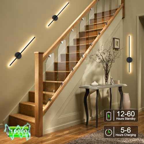 Battery Operated Black Wall Sconce , USB Rechargeable Wall Lights with Remote Control, 1 Pack Dimmable LED Wall Lamp Indoor, 360¡Æ Rotation Wireless Lights for Living Room Bedroom Hallway, 31.5 inch