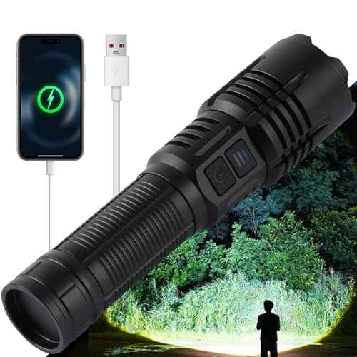 Super Bright LED Rechargeable Flashlights,Zoomable Tactical Flashlights with 6 Modes(UV lamp),6000LM High Powered Flashlight,Waterproof Flash Lights for Camping,Emergency,Outdoor Adventures,Home,Work