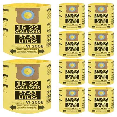 10 Pack 90673 Type G and J Vacuum Bags Compatible with Shop Vac 15-22 Gallon Vacuum, High Efficiency Dust Disposable Collection Filter Bag Part 90663 90673 9066300 9067300 VF2008