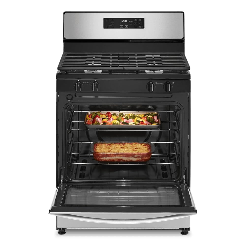 Whirlpool WFG320M0MS 30 Inch Freestanding Gas Range with 4 Sealed Burners, 5.1 cu. ft. Capacity, SpeedHeat™ Burners, Frozen Bake™, Sabbath Mode, Broiler Drawer, and Star-K Certified: Stainless Steel