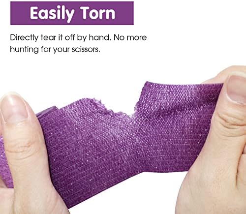 Self Adherent Cohesive Bandage 2"x5 Yards First Aid Bandages Stretch Sport Athletic Wrap Vet Tape for Wrist Ankle Sprain and Swelling,Purple(12 Rolls)