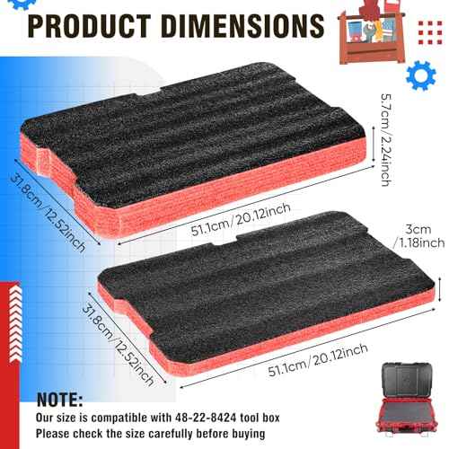Pangda 2pcs Foam Inserts Compatible with 48-22-8424 Foam Pads Layered Tool Box for Cases Packing Padding Toolbox Storag