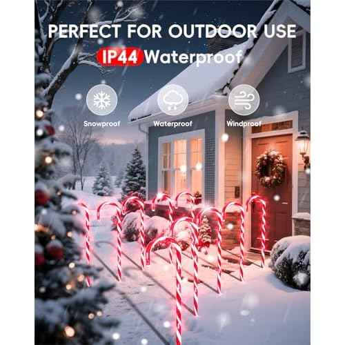 COOLWUFAN 24 Pack Christmas Candy Cane Lights, 17 in Outdoor Pathway Markers with Warm White LEDs, Holiday Decorations for Yard, Lawn, Garden, Walkway, Driveway, Christmas Party