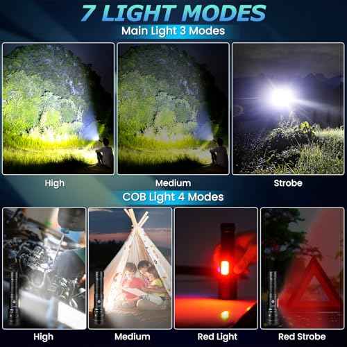 Rechargeable LED Flashlights High Lumen,99,000 Lumens Super Bright Flashlight,Powerful Flash Light 7 Modes with COB Work Light Waterproof for Home Outdoor Camping Hiking