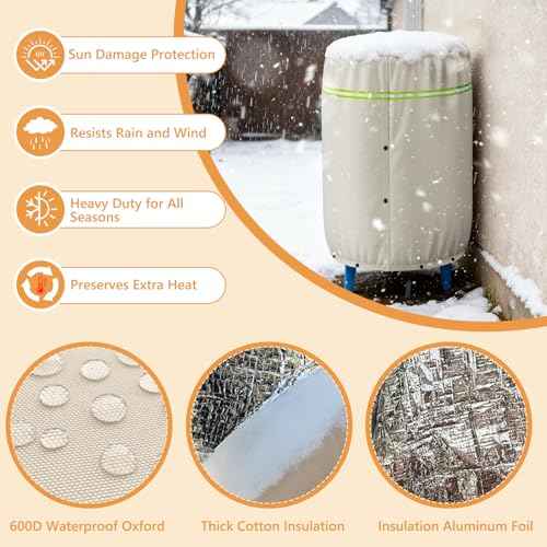 COSHNIBI Round Well Pressure Tank Cover (5¡ÆF),Thickened 3 Layers Water Well Tank Covers Insulated for Winter Freeze Proof,Round Well Pump Cover with Reflective Strips,20"Dia x 34"H