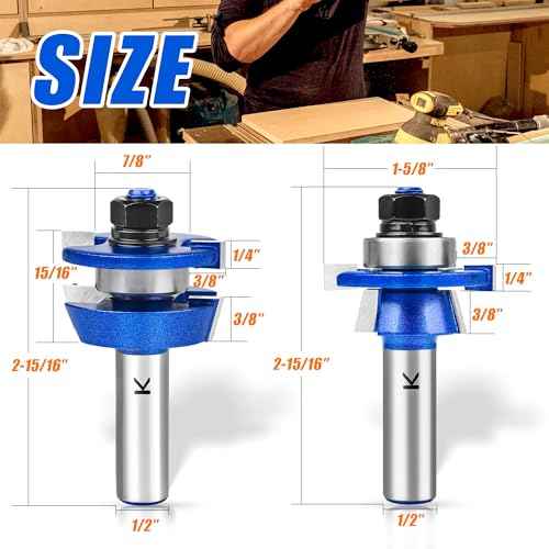 2Pcs Shaker Style Rail and Stile Router Bits Set 1/2 Inch Shank,Professional Carbide Shaker Door Raised Panel Router Bit Set for Cabinet Doors